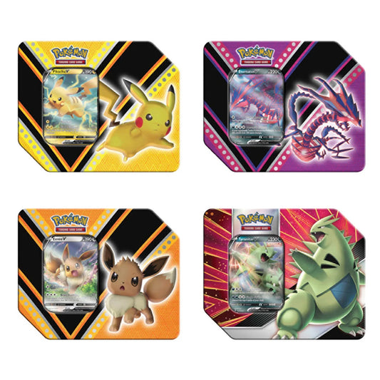 Pokemon Costco 4 Pack V Tins: Pikachu, Eternatus, Eevee, Tyranitar